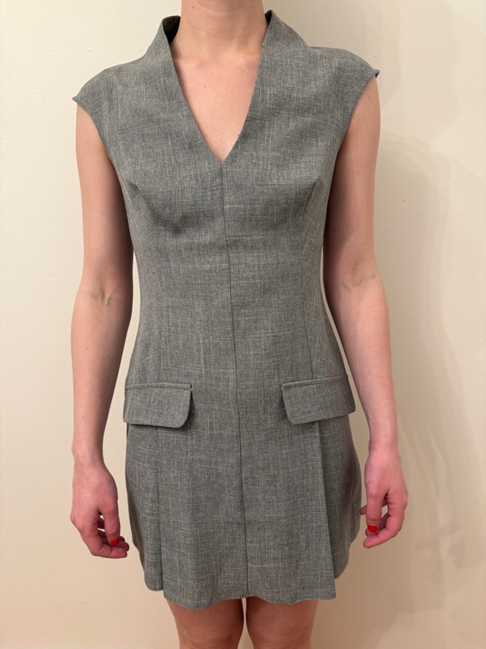 ASOS Gray Cap-Sleeve V-Neck Mini Dress